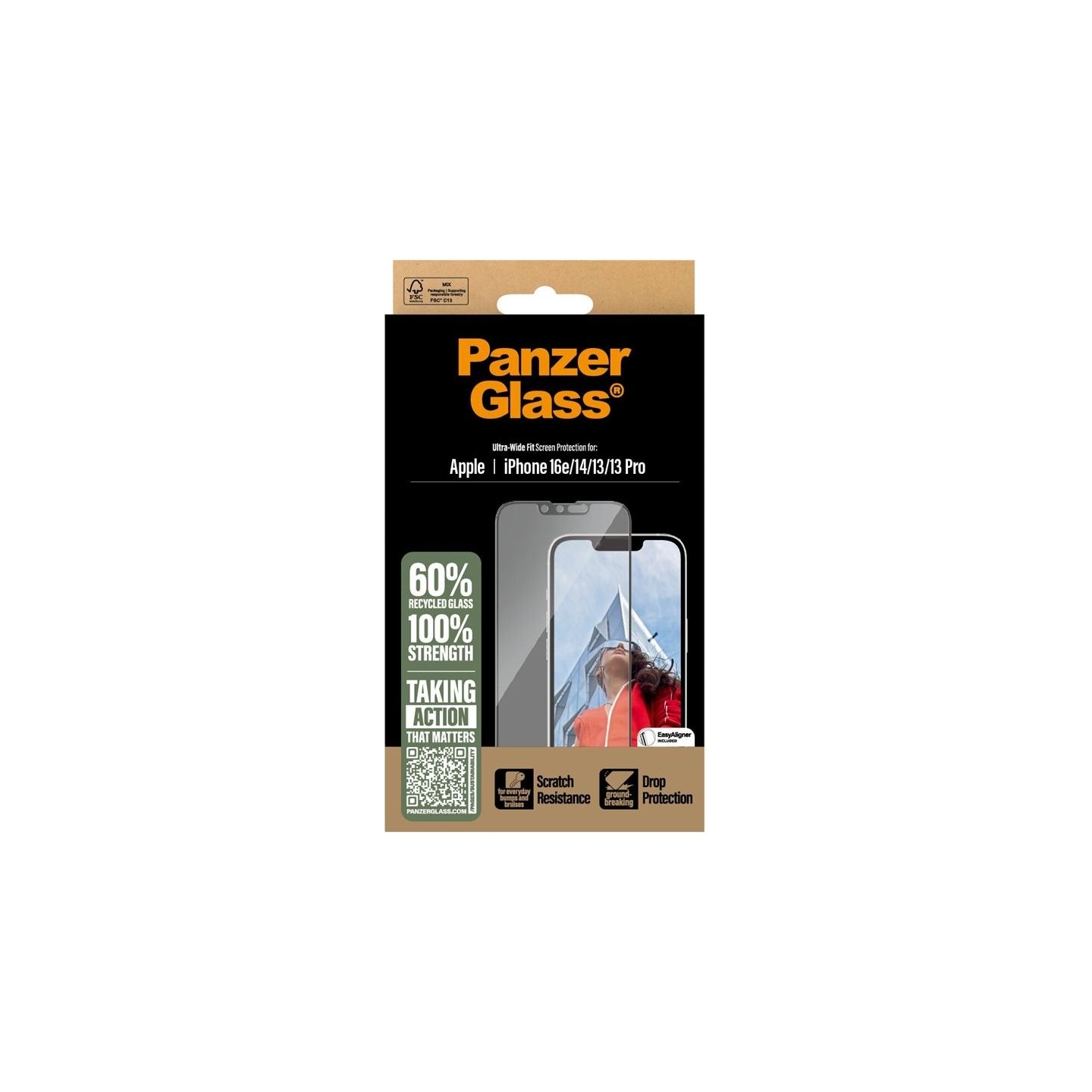 Panzerglass Screen protector | Apple | iPhone 13/iPhone 13 Pro/iPhone 14/iPhone 16e | Glass | Transparent | Ultra-Wide Fit W. Al