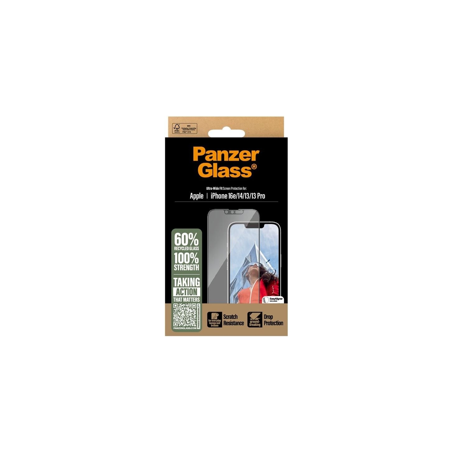Panzerglass Screen protector | Apple | iPhone 13/iPhone 13 Pro/iPhone 14/iPhone 16e | Glass | Transparent | Ultra-Wide Fit W. Al