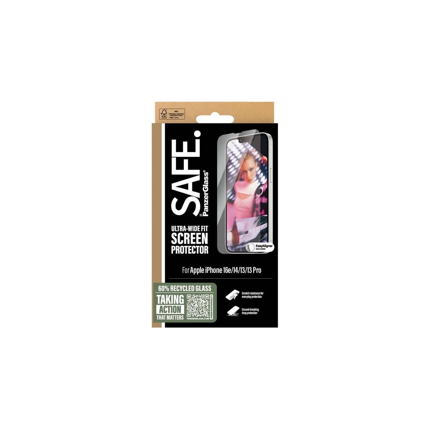 Panzerglass Screen protector | Apple | iPhone 16e/14/13/13 Pro | Glass | Transparent | Ultra-Wide Fit W. Aligner
