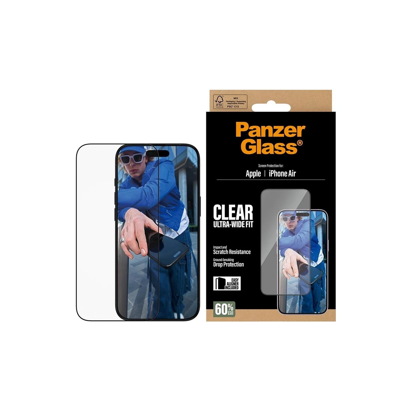 Panzerglass Screen protector | Apple | iPhone Air | Glass | Transparent | Ultra-Wide Fit w. EasyAligner