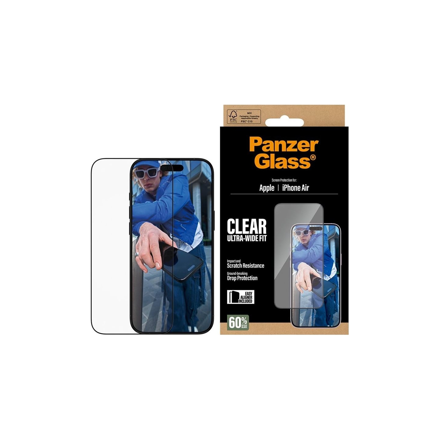 Panzerglass Screen protector | Apple | iPhone Air | Glass | Transparent | Ultra-Wide Fit w. EasyAligner