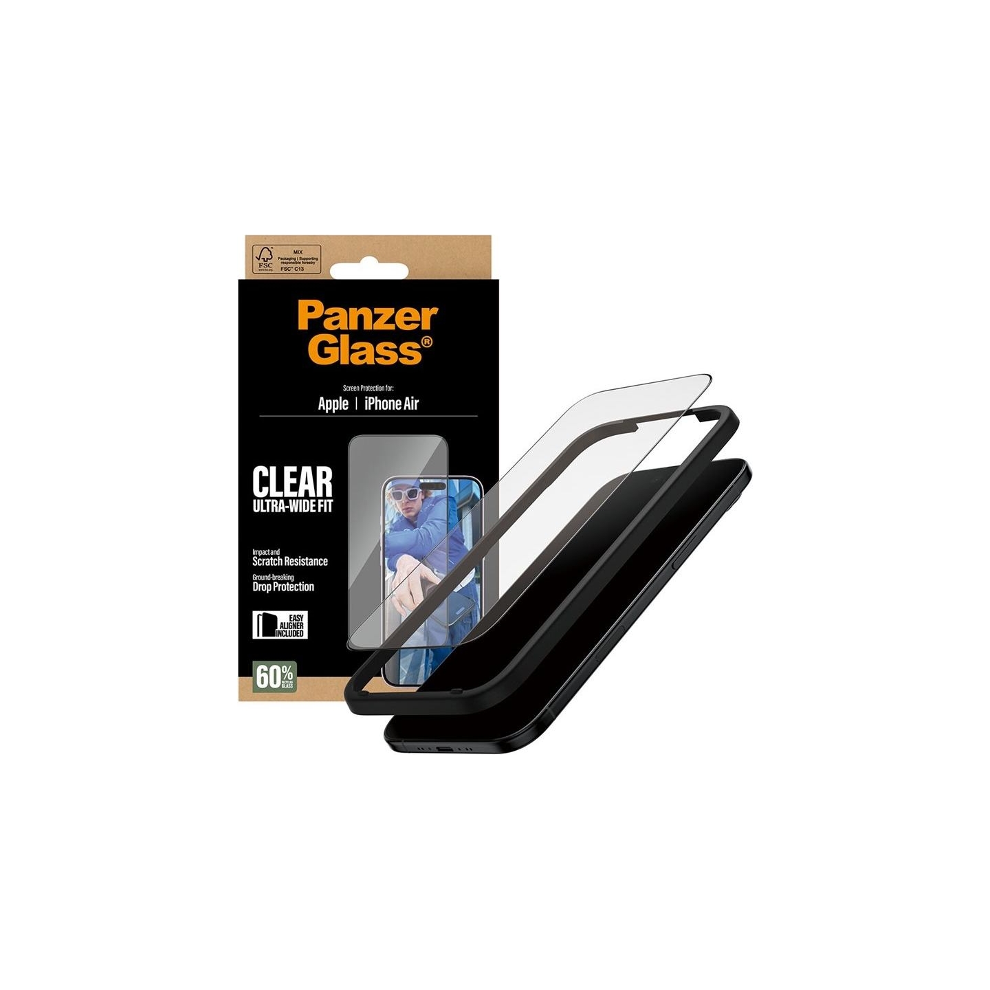 Panzerglass Screen protector | Apple | iPhone Air | Glass | Transparent | Ultra-Wide Fit w. EasyAligner