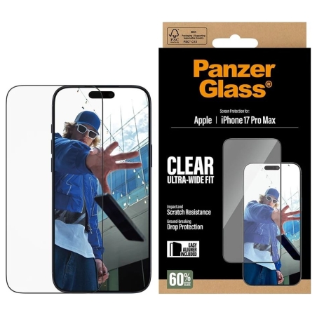 Panzerglass Screen protector | Apple | iPhone 17 Pro Max | Glass | Transparent | Ultra-Wide Fit w. EasyAligner