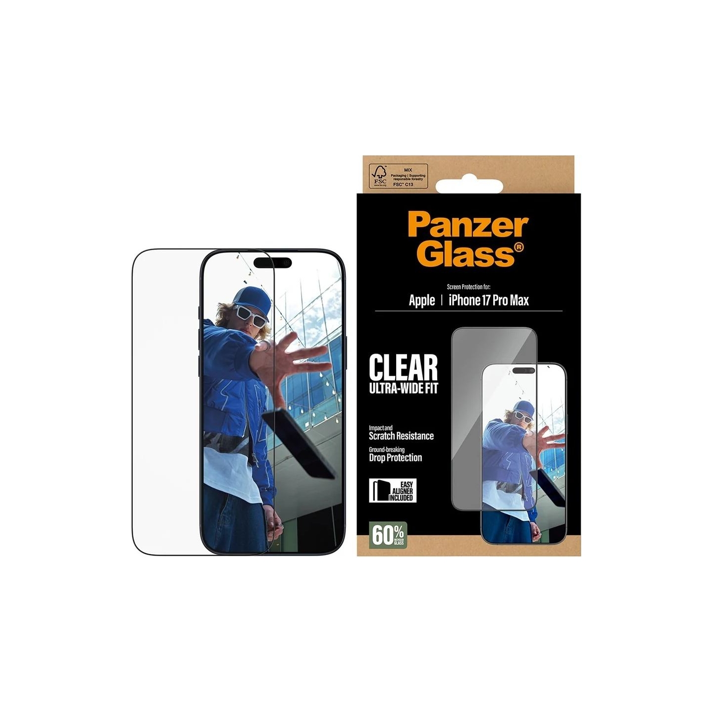 Panzerglass Screen protector | Apple | iPhone 17 Pro Max | Glass | Transparent | Ultra-Wide Fit w. EasyAligner