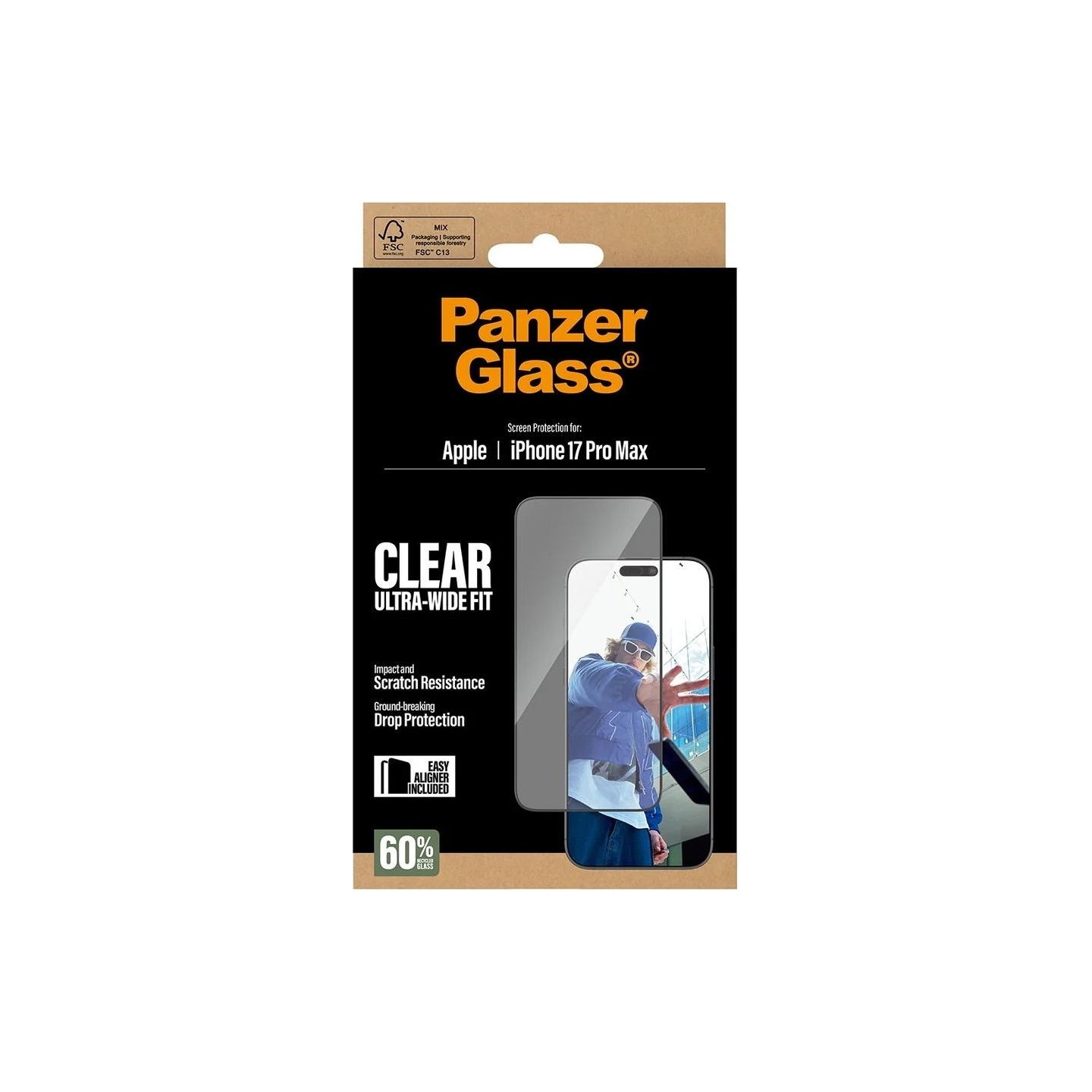 Panzerglass Screen protector | Apple | iPhone 17 Pro Max | Glass | Transparent | Ultra-Wide Fit w. EasyAligner