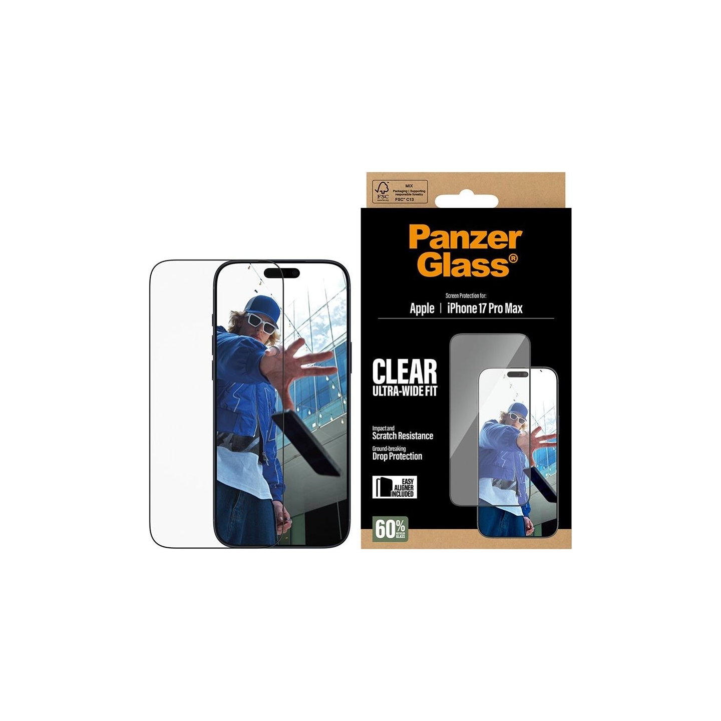 Panzerglass Screen protector | Apple | iPhone 17 Pro Max | Glass | Transparent | Ultra-Wide Fit w. EasyAligner