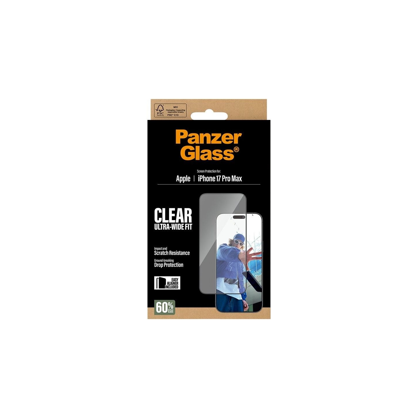 Panzerglass Screen protector | Apple | iPhone 17 Pro Max | Glass | Transparent | Ultra-Wide Fit w. EasyAligner