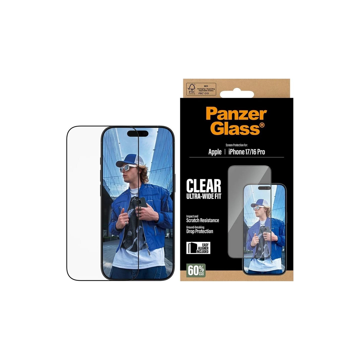 Panzerglass Screen protector | Apple | iPhone 16 Pro/iPhone 17 | Glass | Transparent | Ultra-Wide Fit w. EasyAligner