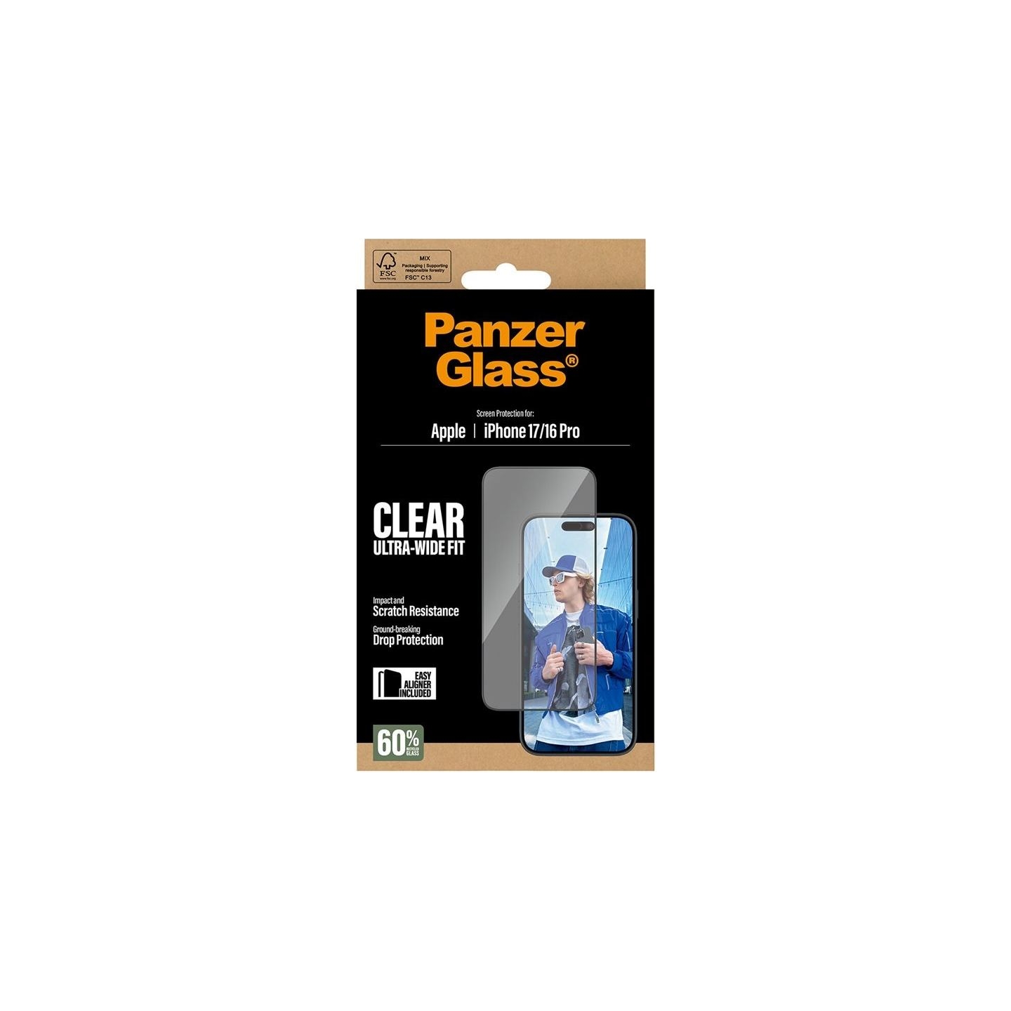 Panzerglass Screen protector | Apple | iPhone 16 Pro/iPhone 17 | Glass | Transparent | Ultra-Wide Fit w. EasyAligner
