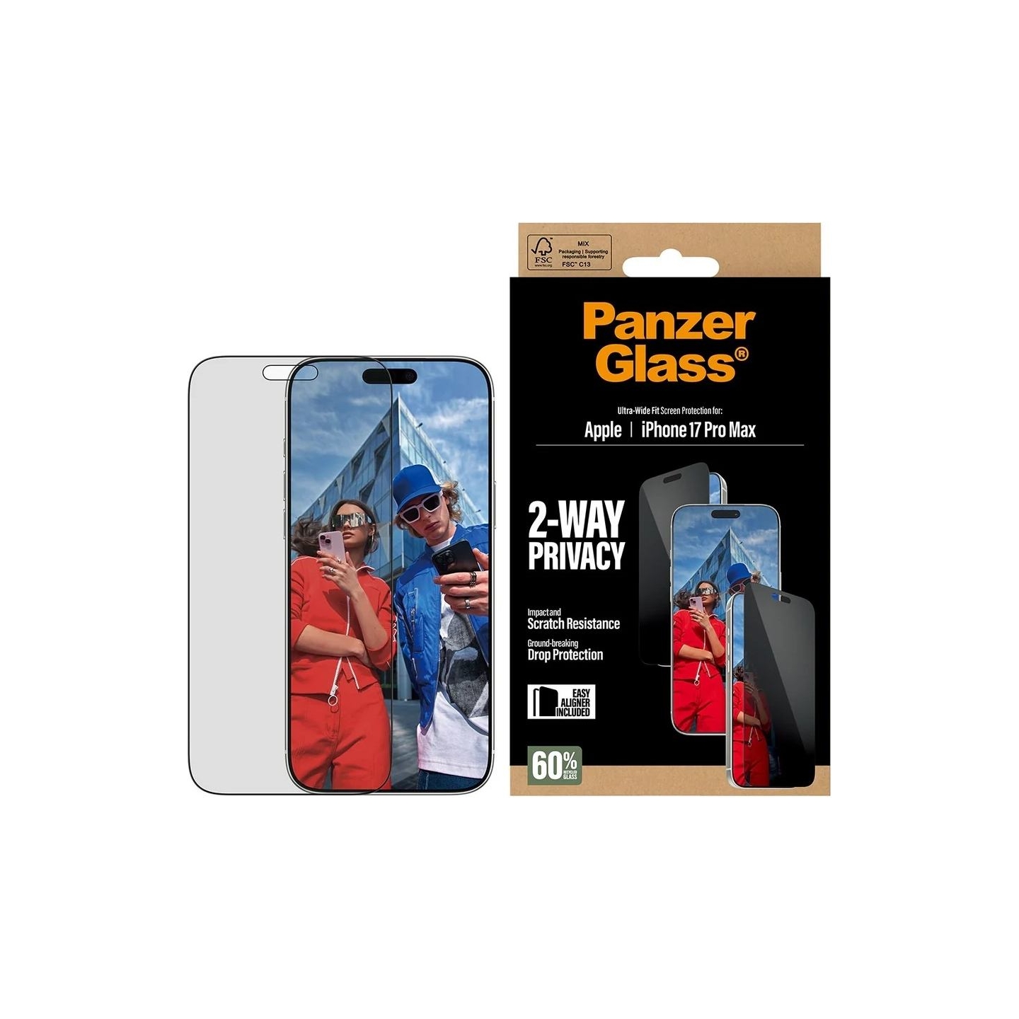 Panzerglass Screen protector | Apple | iPhone 17 Pro Max | Glass | Transparent | Ultra-Wide Fit w. EasyAligner