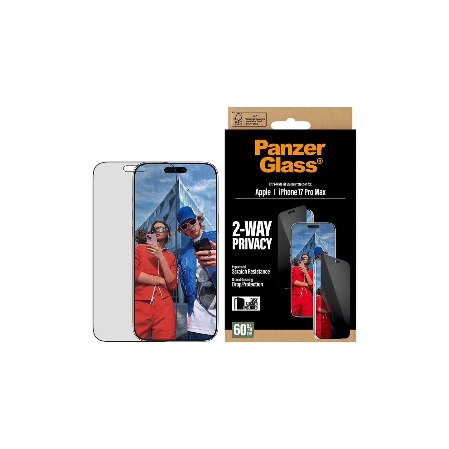 Panzerglass Screen protector | Apple | iPhone 17 Pro Max | Glass | Transparent | Ultra-Wide Fit w. EasyAligner