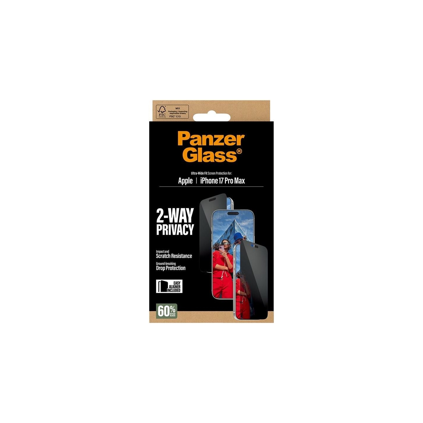 Panzerglass Screen protector | Apple | iPhone 17 Pro Max | Glass | Transparent | Ultra-Wide Fit w. EasyAligner