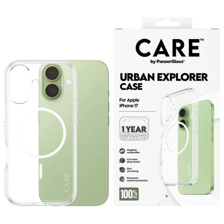 Panzerglass Flagship Case | Back cover | Apple | iPhone 17 | Recycled plastic | Transparent | Urban Explorer w. White MagSafe