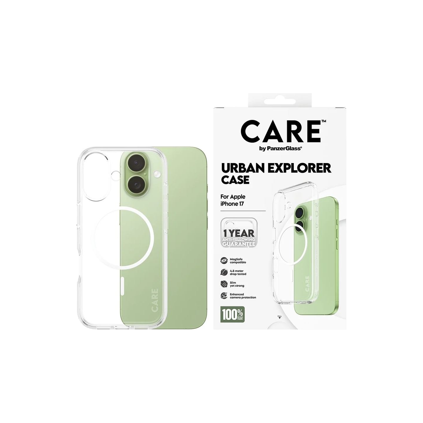 Panzerglass Flagship Case | Back cover | Apple | iPhone 17 | Recycled plastic | Transparent | Urban Explorer w. White MagSafe