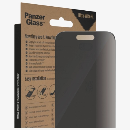 Panzerglass | Screen protector | Apple | iPhone 14 Pro | Glass | Black | Ultra-Wide Fit; Easy installation; Privacy Filter; Fing