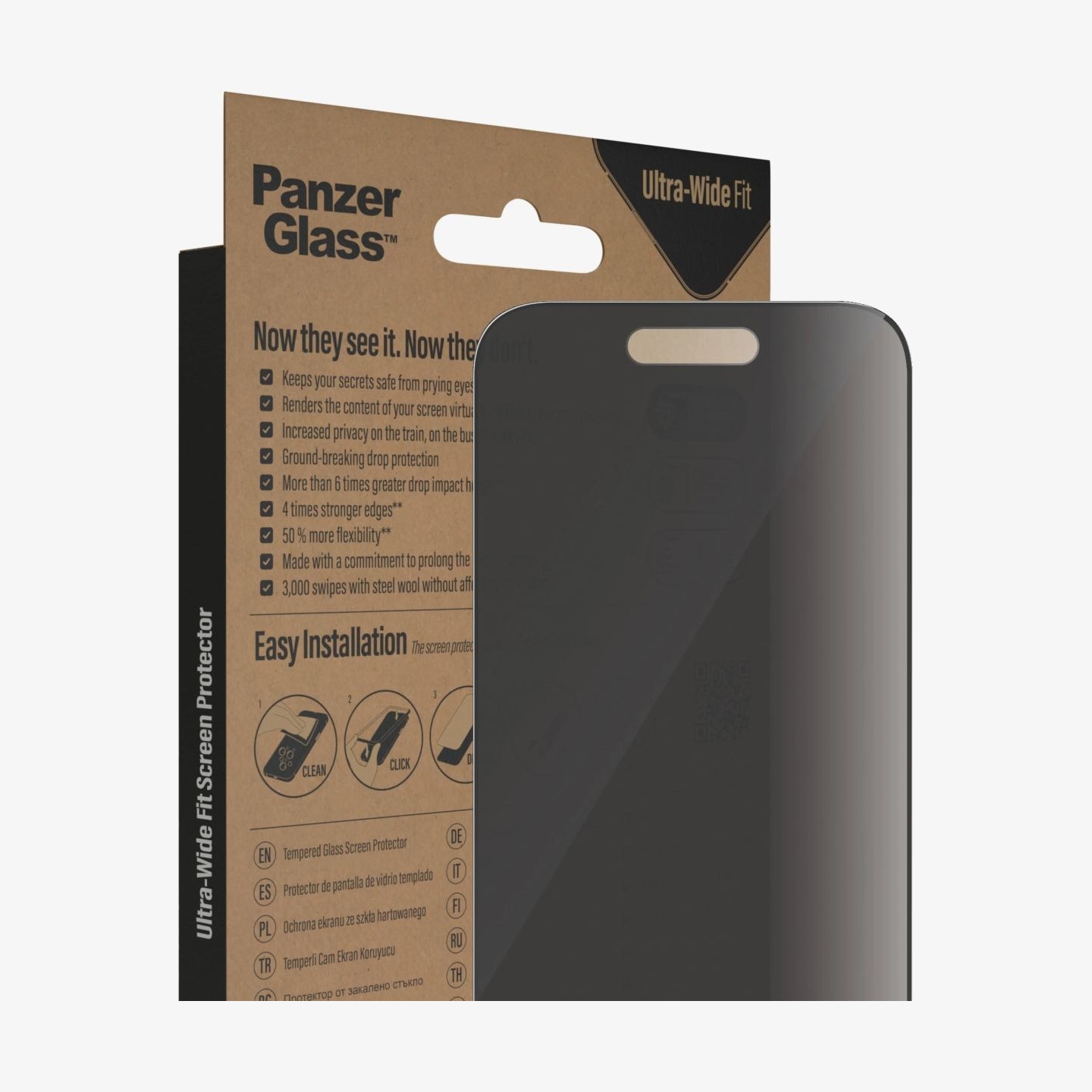 Panzerglass | Screen protector | Apple | iPhone 14 Pro | Glass | Black | Ultra-Wide Fit; Easy installation; Privacy Filter; Fing