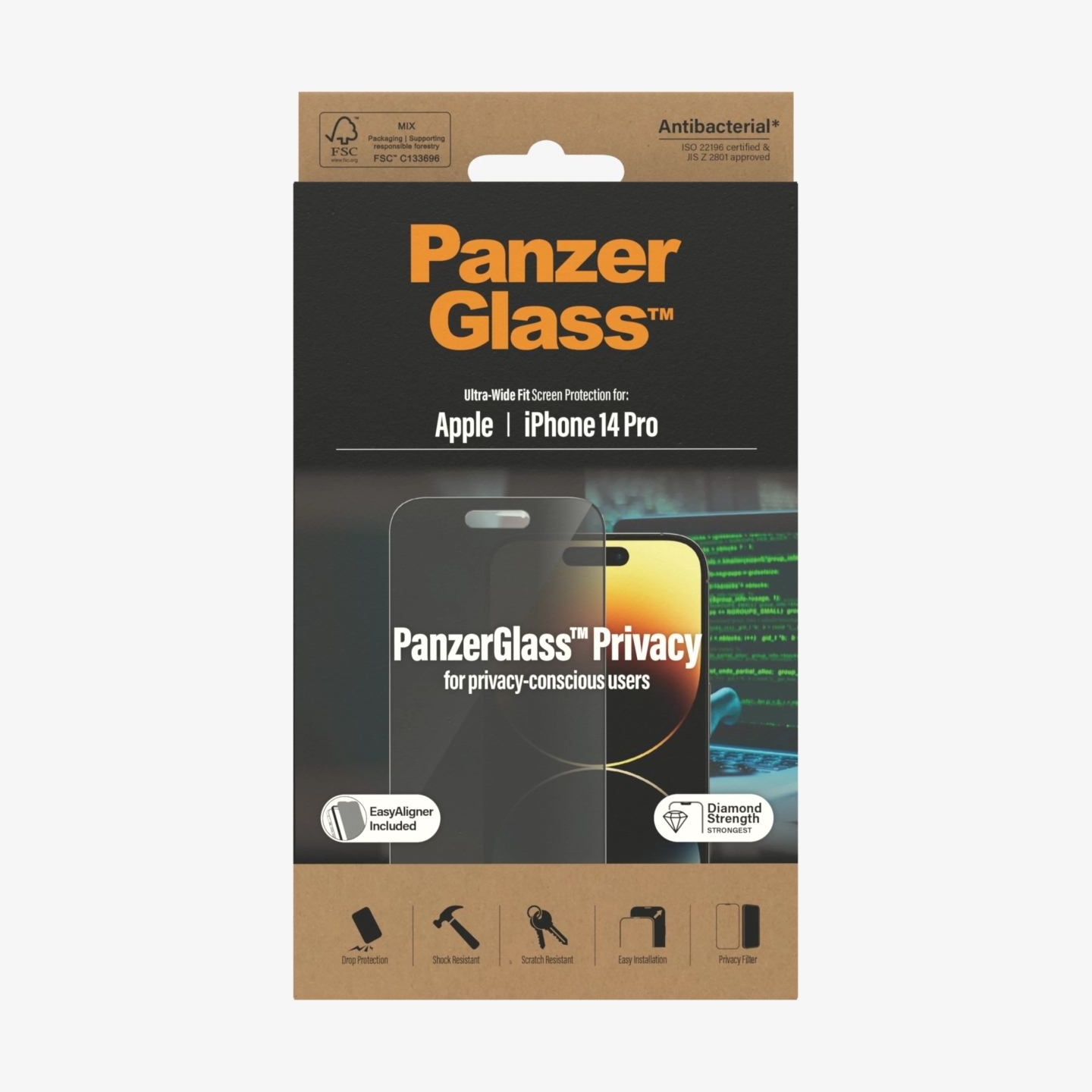 Panzerglass | Screen protector | Apple | iPhone 14 Pro | Glass | Black | Ultra-Wide Fit; Easy installation; Privacy Filter; Fing