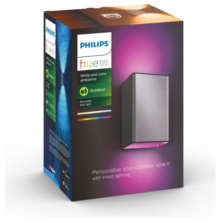 Philips Hue WCA Resonate Outdoor Wall Lantern, Inox | 8 W | 2000-6500 Hue White Colour Ambiance