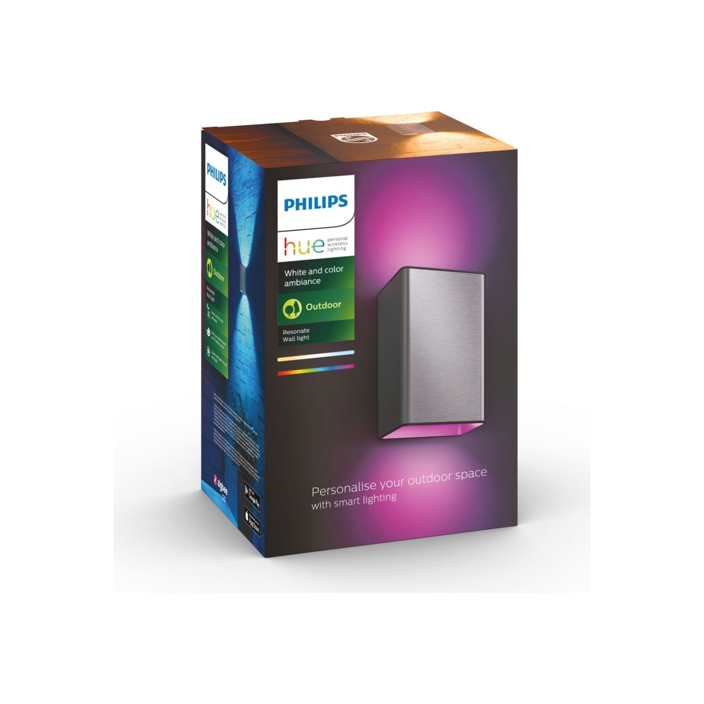 Philips Hue WCA Resonate Outdoor Wall Lantern, Inox | 8 W | 2000-6500 Hue White Colour Ambiance