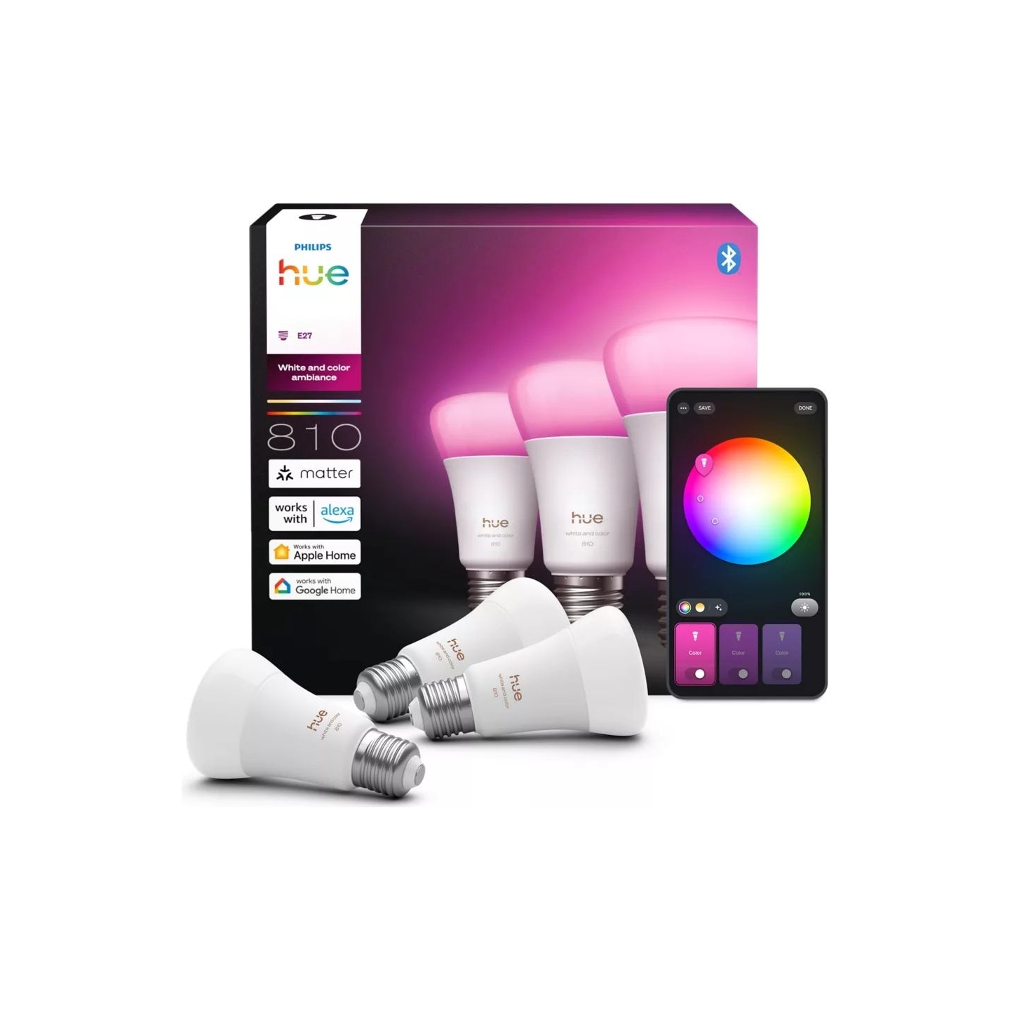 Philips Hue WCA 810 A60 3P EU | E27 | 6 W | Bluetooth, Zigbee