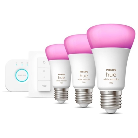 Philips Hue WCA Starter Kit 9W A60 E27, 3pcs, Bridge, Switch | E27 | 9 W | RGBW 2000-6500K | Bluetooth and Zigbee