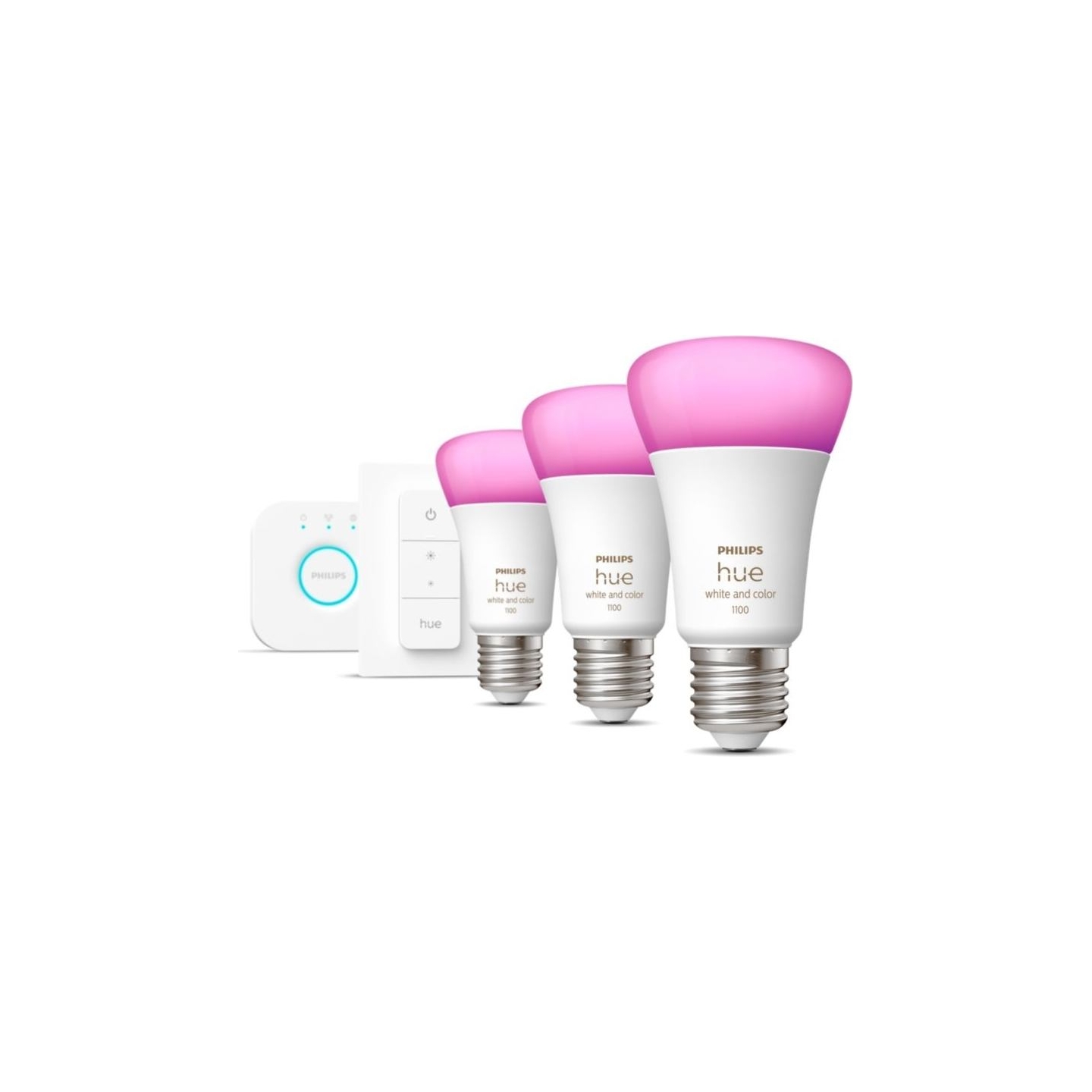 Philips Hue WCA Starter Kit 9W A60 E27, 3pcs, Bridge, Switch | E27 | 9 W | RGBW 2000-6500K | Bluetooth and Zigbee