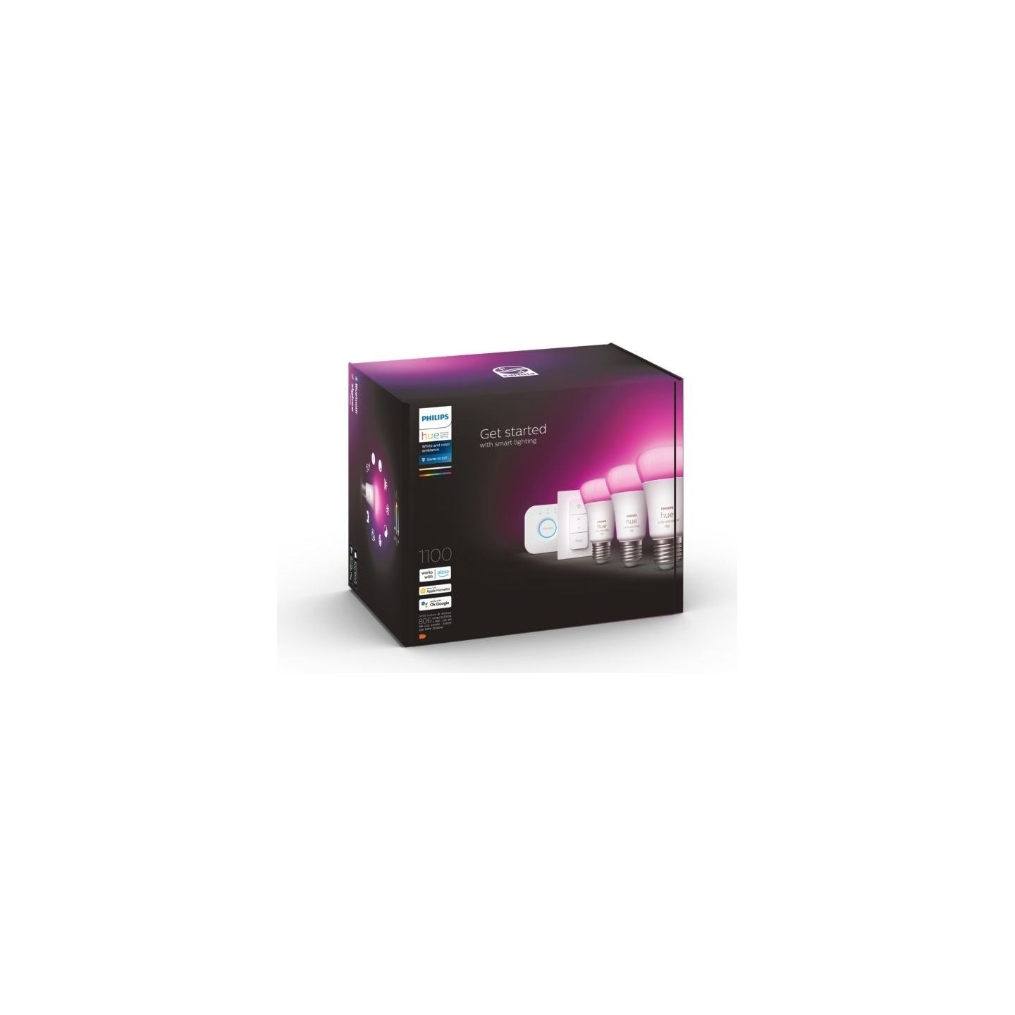 Philips Hue WCA Starter Kit 9W A60 E27, 3pcs, Bridge, Switch | E27 | 9 W | RGBW 2000-6500K | Bluetooth and Zigbee
