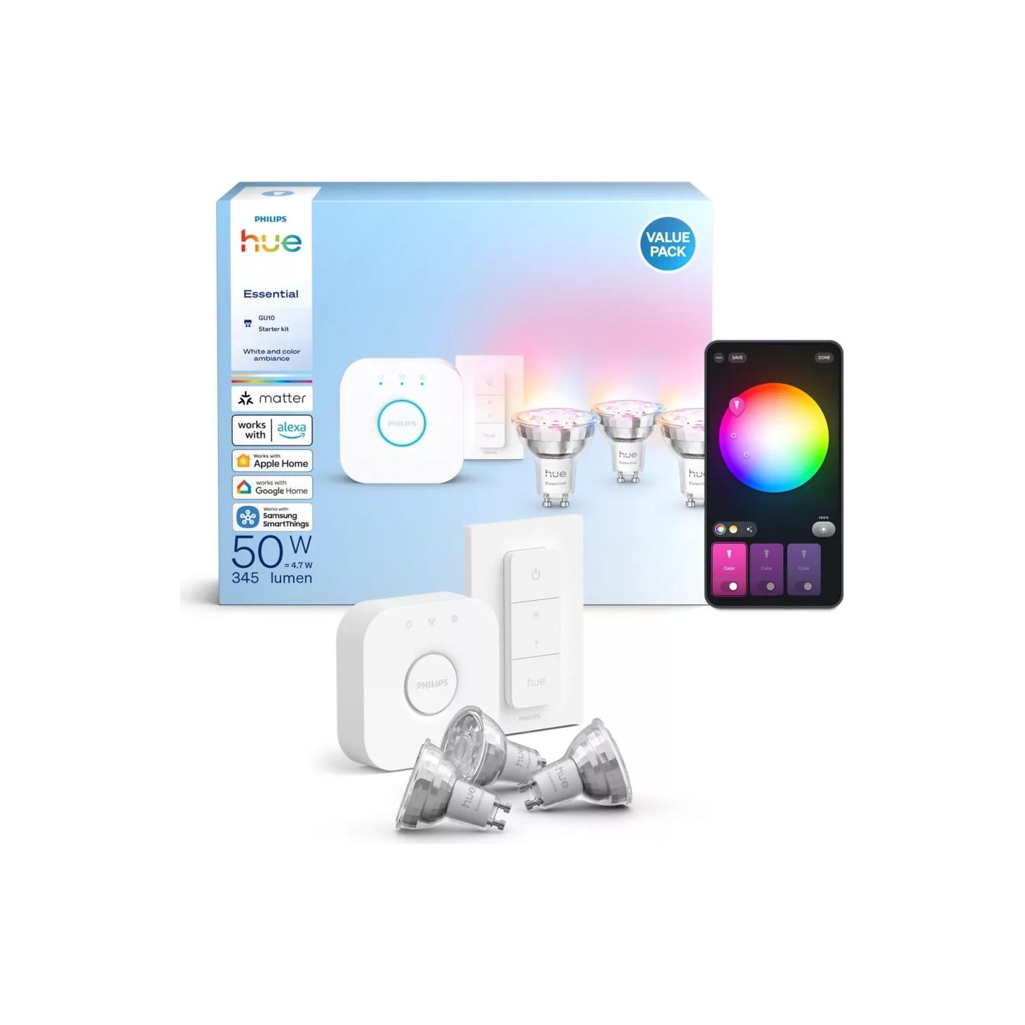 Philips Hue E WCA 345 GU10 3kit SW EU | GU10 | 4.7 W | 16 million colors, White and colored light