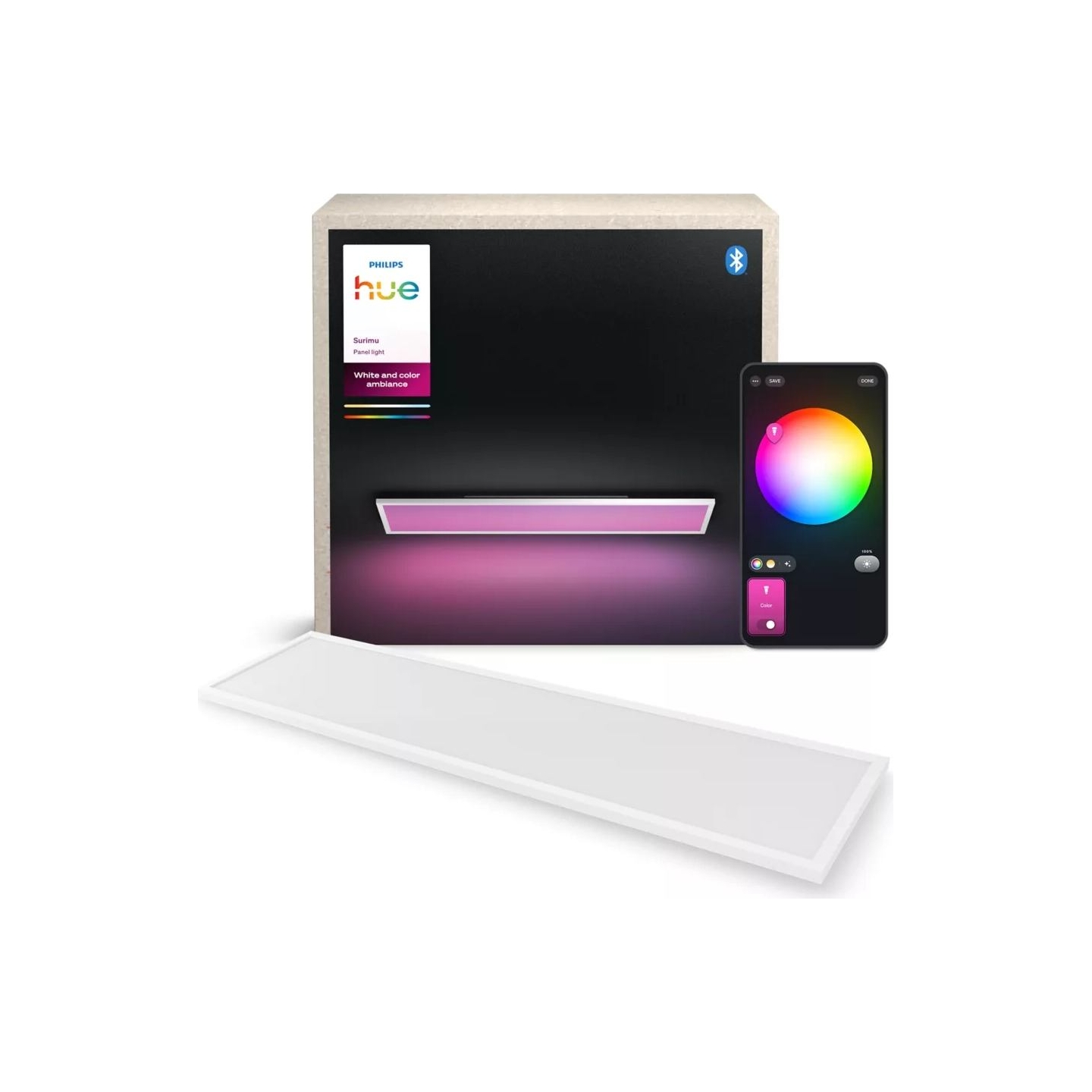 Philips Hue Surimu rectangular panel light, 120 x 30 cm | 2000-6500 Hue White Color Ambiance | Bluetooth, Zigbee