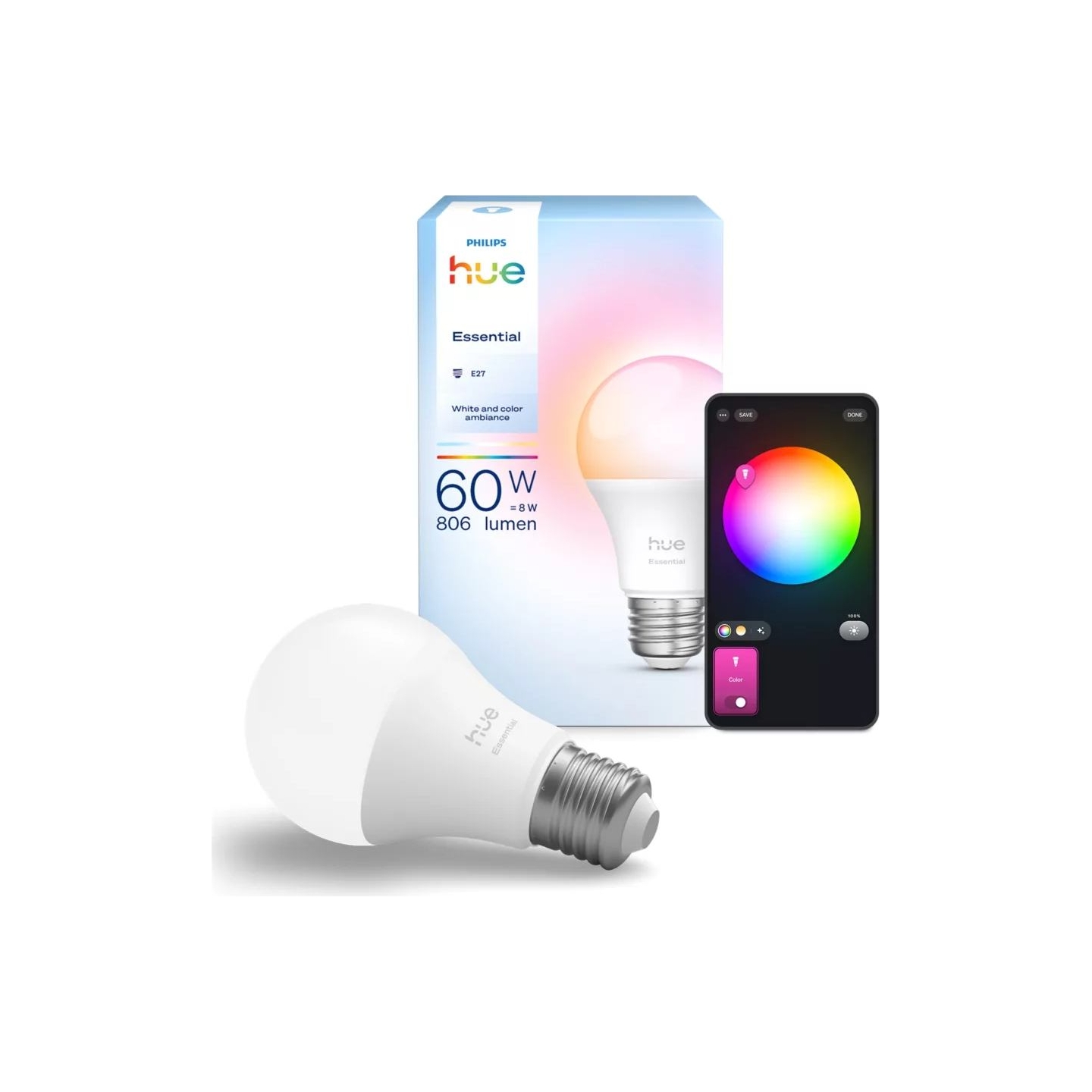 Philips Hue E WCA 806 A60 1P EU | E27 | 8 W | 16 million colours, White and colour light | Bluetooth, Zigbee