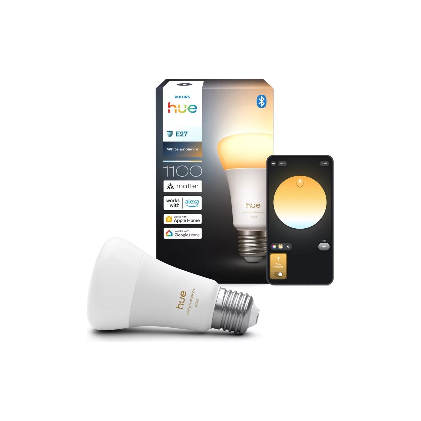 Philips Hue WA 1100 A60 1P EU | E27 | 8.1 W | Warm to cool white light | Bluetooth and Zigbee