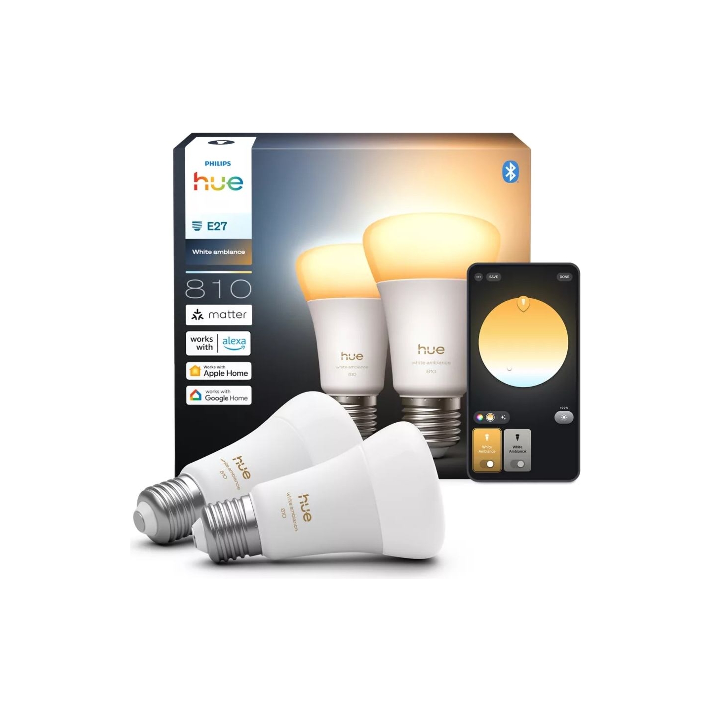 Philips Hue WA 810 A60 2P EU | E27 | 6 W | White and colour light | Bluetooth and Zigbee