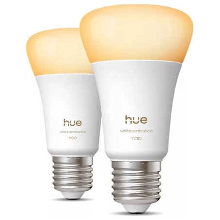 Philips Hue WA 1100 A60 2P EU | E27 | 8.1 W | Warm to cool white light | Bluetooth and Zigbee