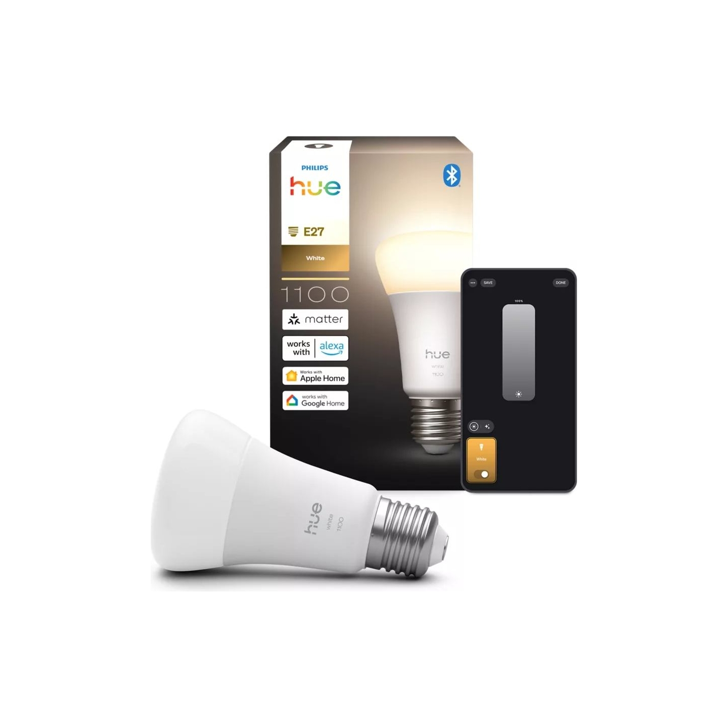 Philips Hue W 1100 A60 1P EU | E27 | 9.5 W | Soft white light | Bluetooth and Zigbee