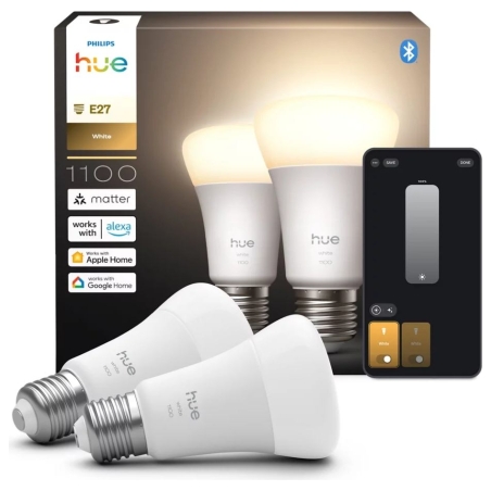 Philips Hue W 1100 A60 2P EU | E27 | 9.5 W | Soft white light | Bluetooth and Zigbee