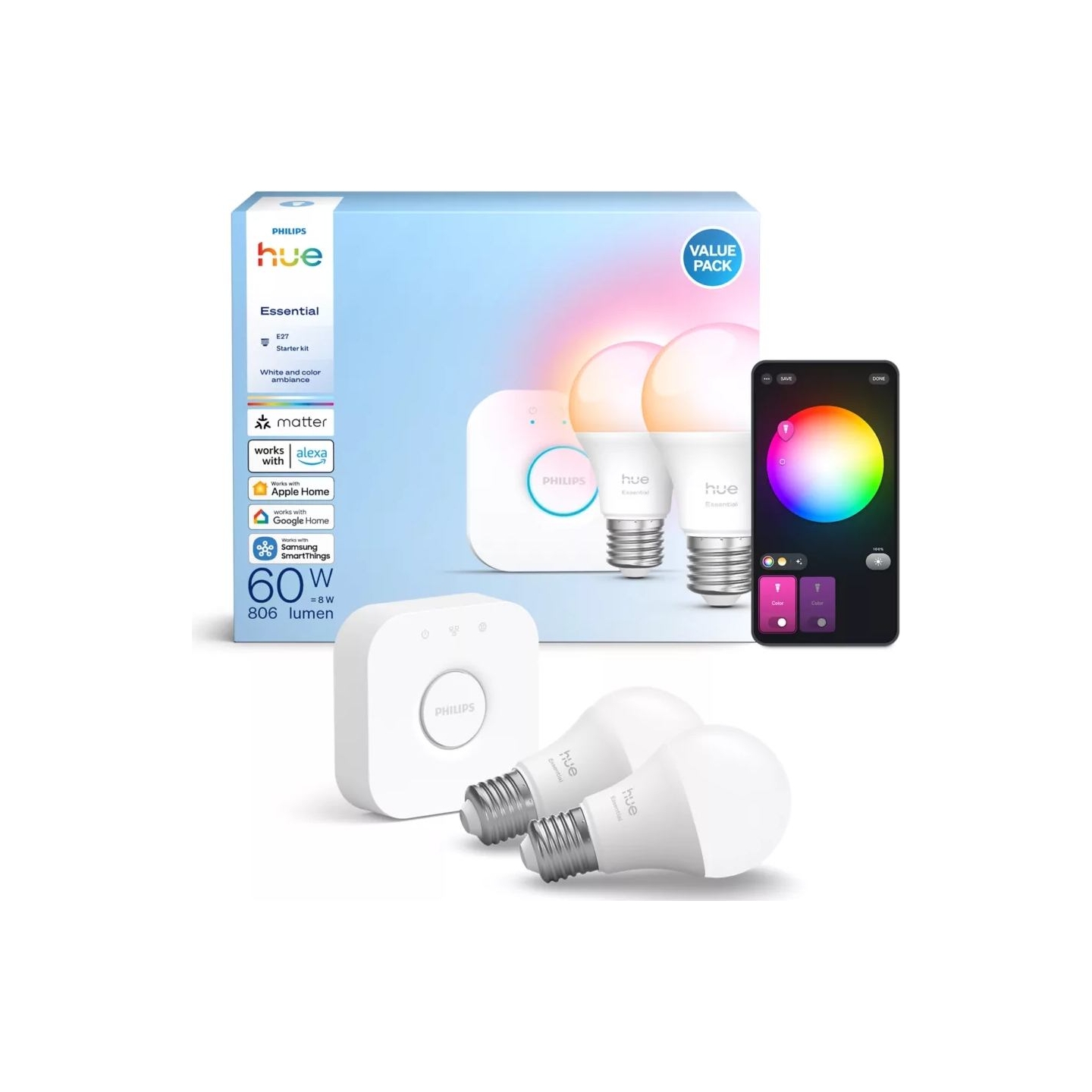 Philips Hue E WCA 806 A60 E27 2kit EU | E27 | 8 W | 16 million colours, White and colour light