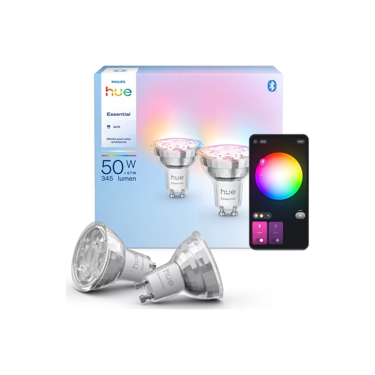 Philips Hue E WCA 345 2P EU | GU10 | 4.7 W | 16 million colors, White and colored light