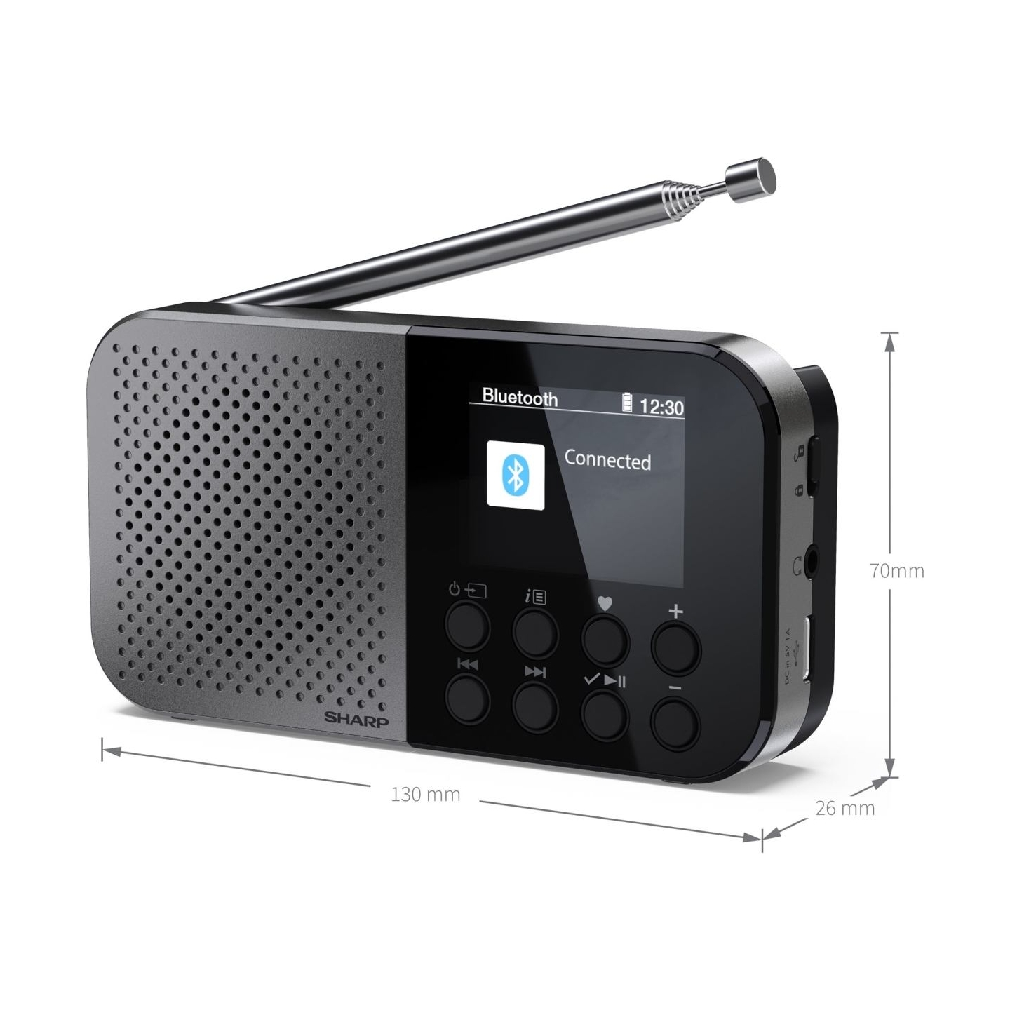 Sharp OSAKA Pocket/Handheld Portable Digital Radio | DR-P520(GY) | Bluetooth