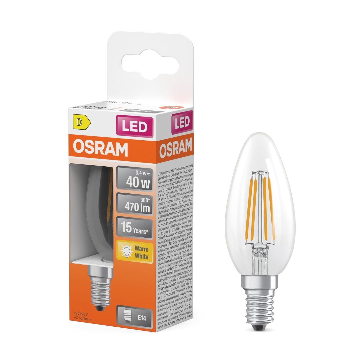 Osram Parathom Classic Filament | E14 | 3.4 W | Warm White
