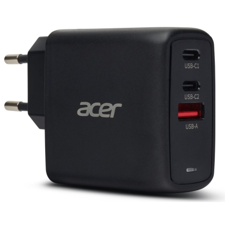 Acer 67W PD GaN Charger, 2 x USB C and 1 x USB A, EU Plug, 100W USB C cable, Retail Pack