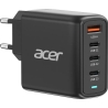 Acer 100W PD GaN Charger, 3 x USB C and 1 x USB A, EU Plug, 100W USB-C cable, Black, Retail Pack