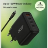 Acer 100W PD GaN Charger, 3 x USB C and 1 x USB A, EU Plug, 100W USB-C cable, Black, Retail Pack