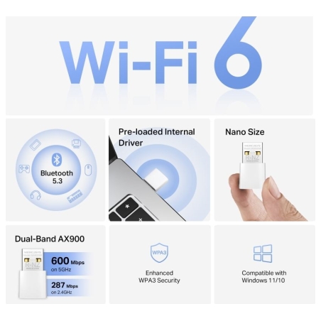 Mercusys AX900 Nano Wi-Fi 6 Bluetooth USB Adapter | MA60XNB