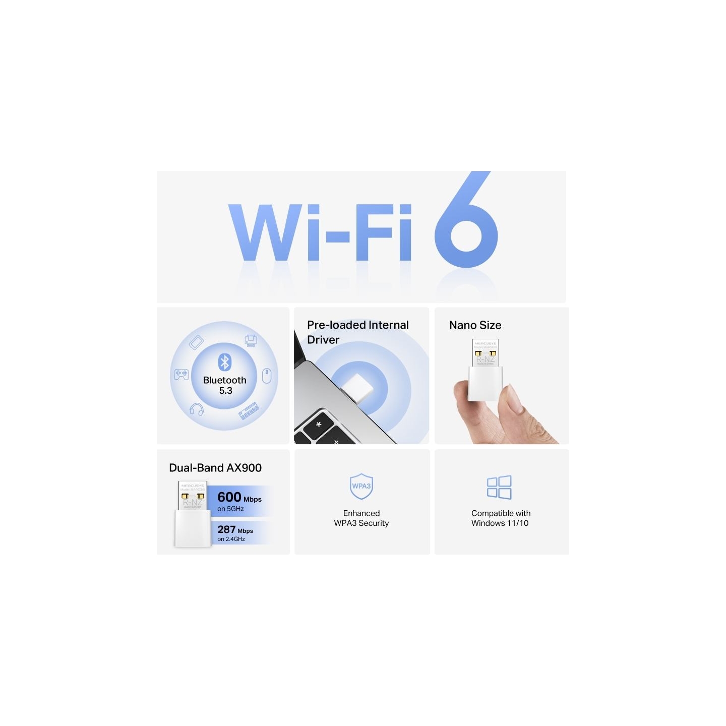 Mercusys AX900 Nano Wi-Fi 6 Bluetooth USB Adapter | MA60XNB