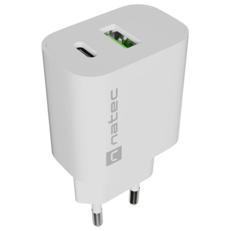 Natec Ribera USB Charger 1X USB-A + 1X USB-C 20W, White