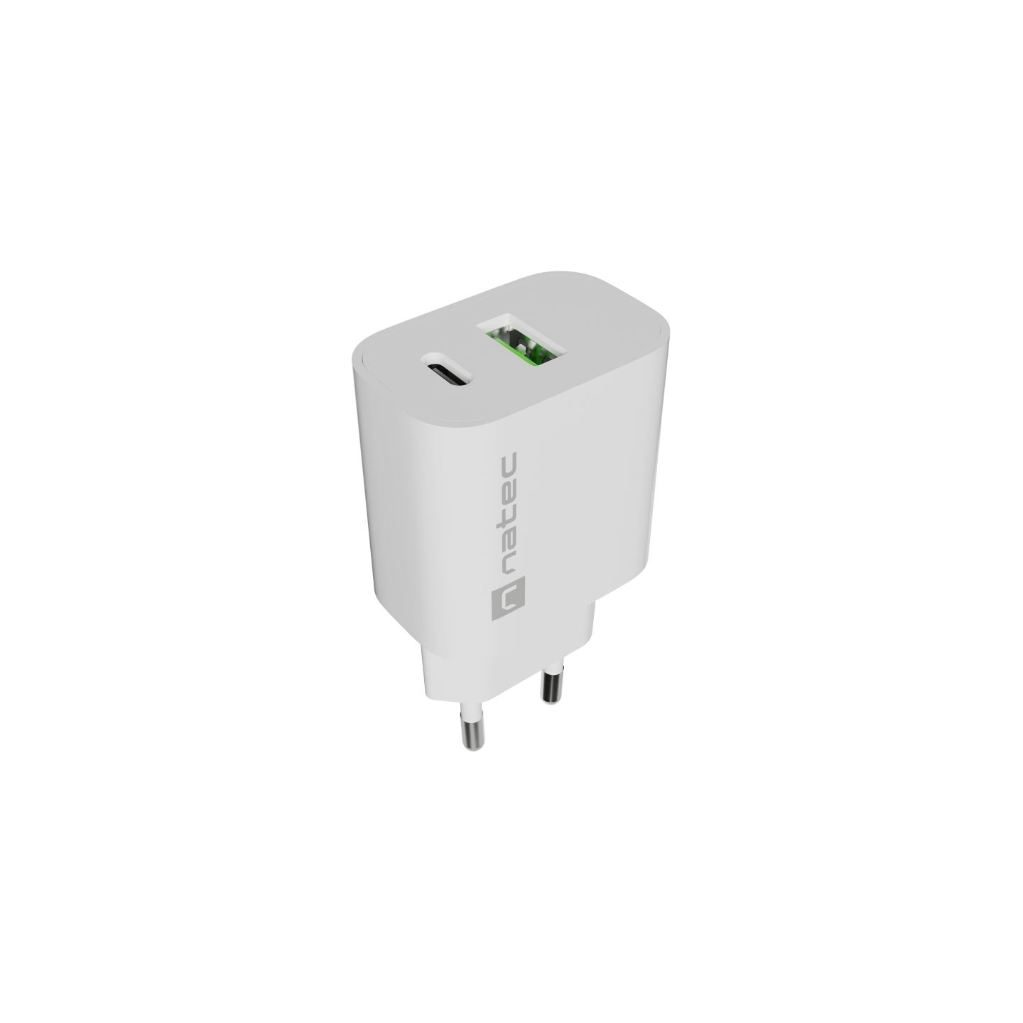 Natec Ribera USB Charger 1X USB-A + 1X USB-C 20W, White
