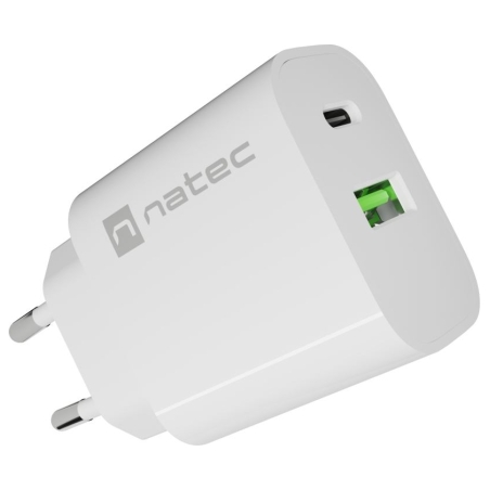 Natec Ribera USB Charger 1X USB-A + 1X USB-C 20W, White