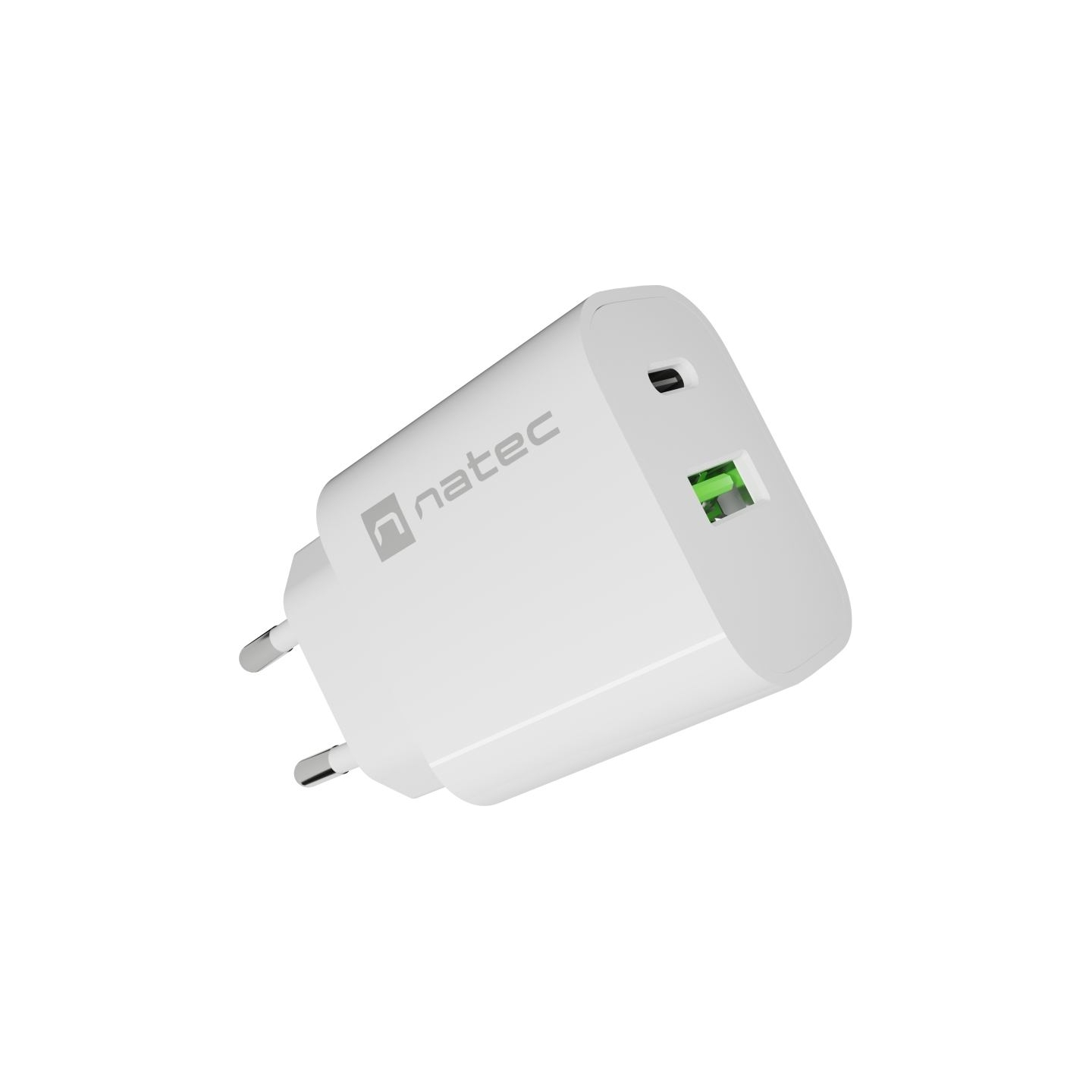 Natec Ribera USB Charger 1X USB-A + 1X USB-C 20W, White
