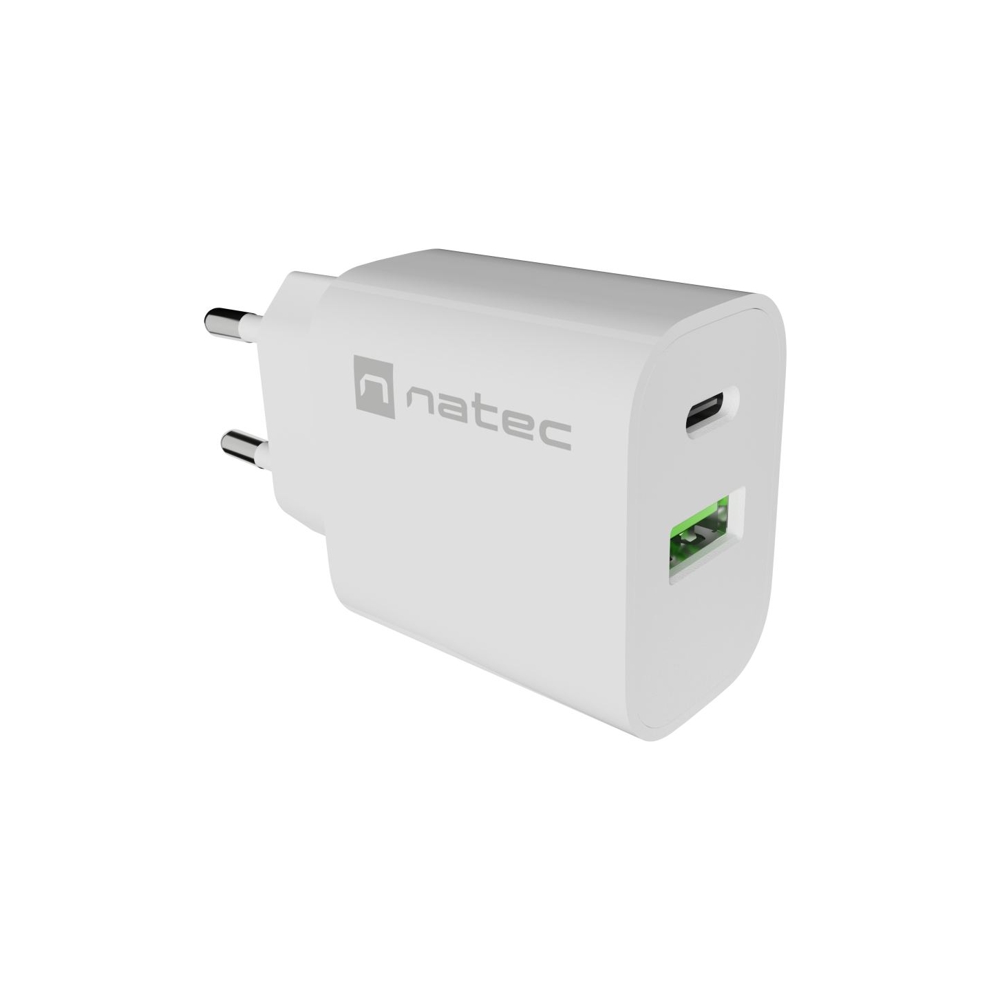 Natec Ribera USB Charger 1X USB-A + 1X USB-C 20W, White