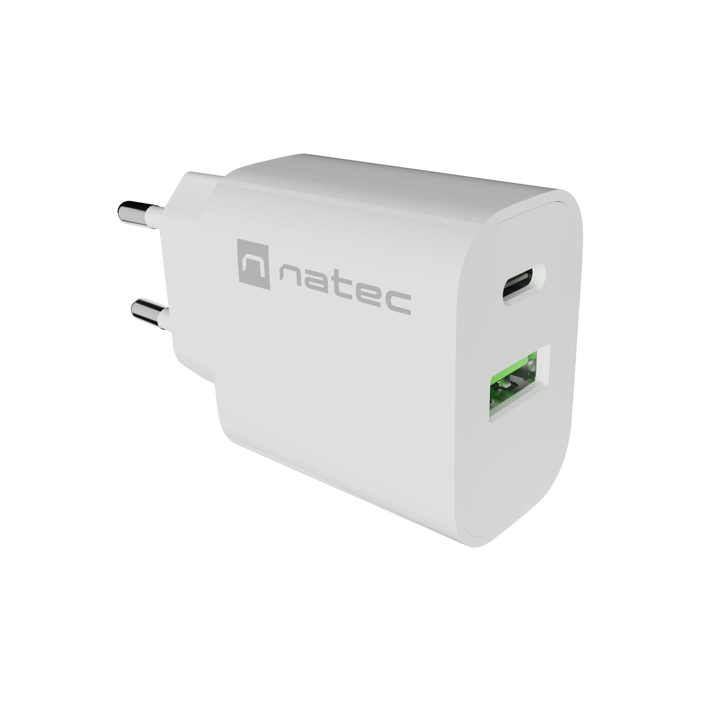 Natec Ribera USB Charger 1X USB-A + 1X USB-C 20W, White
